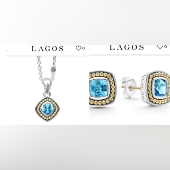 NWT Lagos SET RITTENHOUSESwiss Blue Topaz Stud Earrings and Necklace